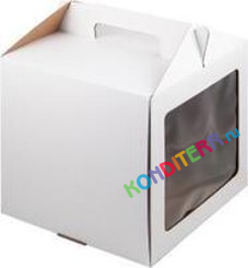 Короб 260*260*280мм с ручкой и окном,  (белая, гофрокартон)