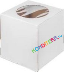 Коробка для торта с окошком, 260*260*280мм (белая, гофрокартон) РУ