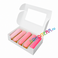 Коробка для эклеров с разделителем Белая с окном, 5 ячеек, 25*15*6,5 см