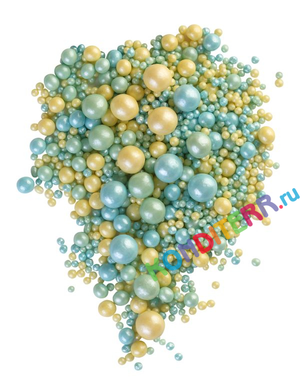 240 Драже рисовое в глазури Жемчуг бирюза/желтое/изумруд,100гр