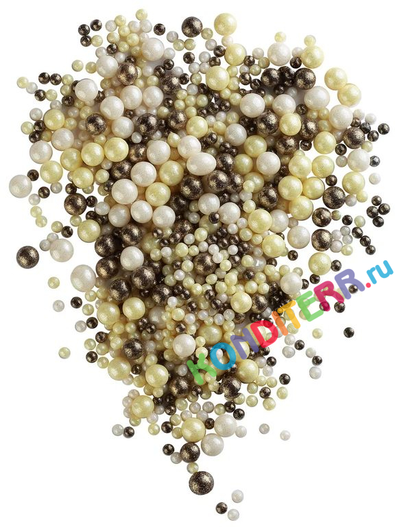 264 Драже рисовое в глазури Жемчуг бронза/желтый/серебро,100гр