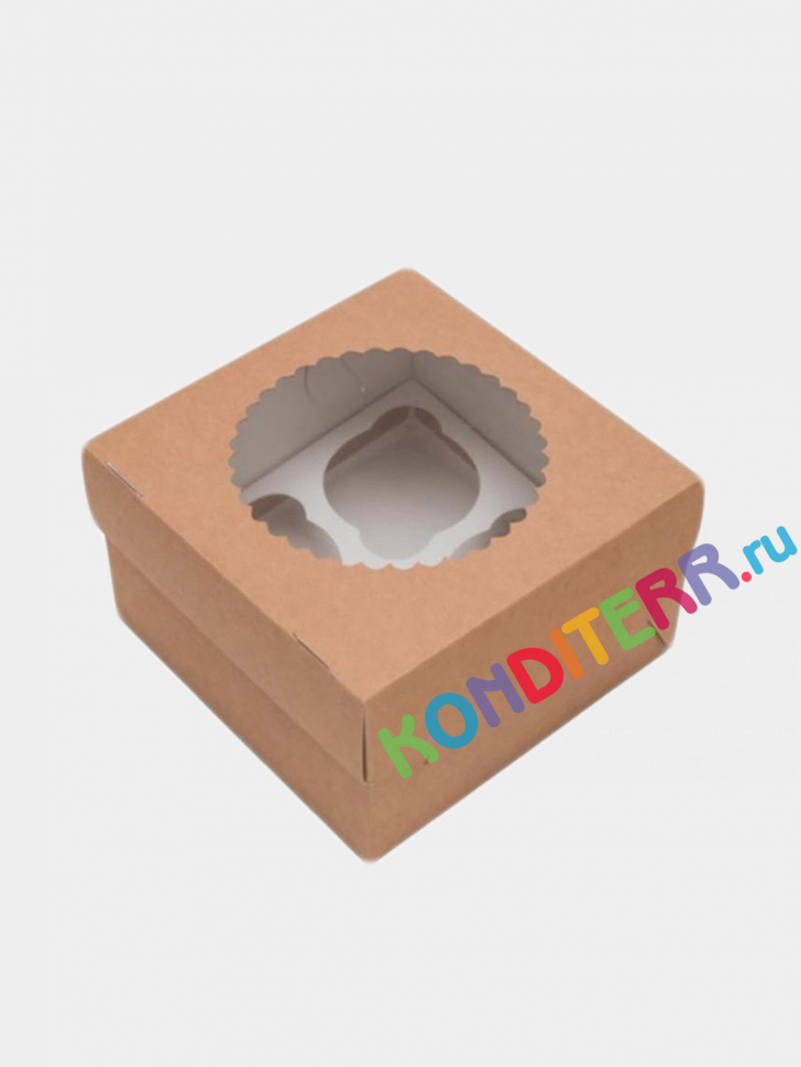 Коробка для 4 капкейков с окном и ложементом, крафт