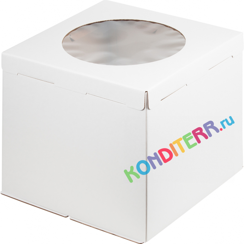 Короб 280x280x180мм для торта с окном, белая гофра