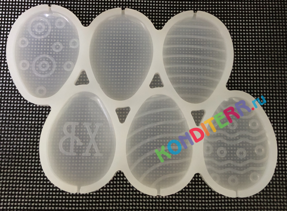 Молд Яйцо Узорное на палочке, 6в1, силикон 13*10,5*0,7см 1