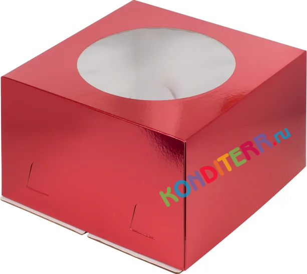 Коробка для торта с окошком, 300*300*190мм (красная, хром-эрзац)